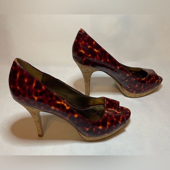 Nine West Tortoise Shell Open Toe Platform Heels Size 7.5 - Picture 3 of 9